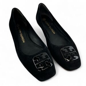 Tory Burch Georgia Kid Suede Square Toe Ballet Flats Women 10 Perfect Black